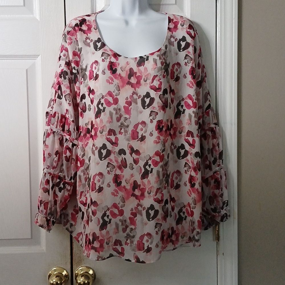 Cato Est 1946 long sleeve print blouse Sz 18/20W EUC